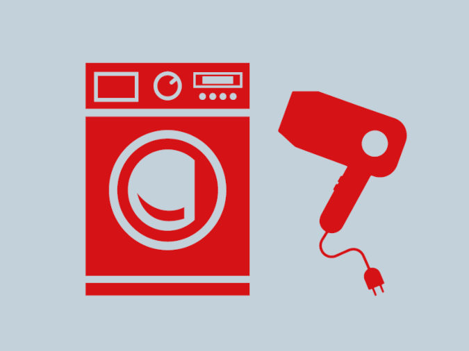 Stilisierte Elektrogeräteabfälle: Waschmaschine und Fön